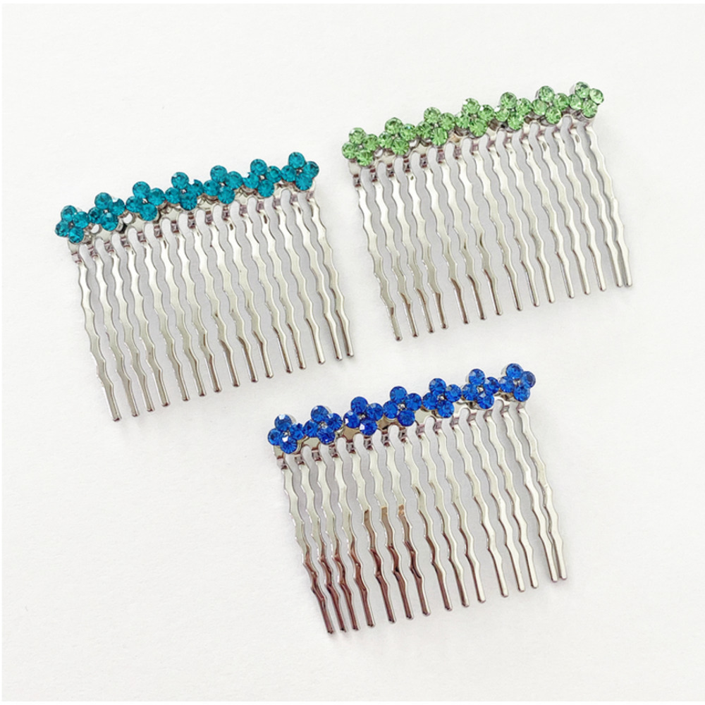 Trio of 4 Leaf Flower Swarovski Crystal Hair Combs